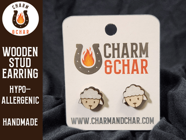 Sheep Wood Stud Earrings - Animal Fashion Earring - Stud Earring - Charm and Char